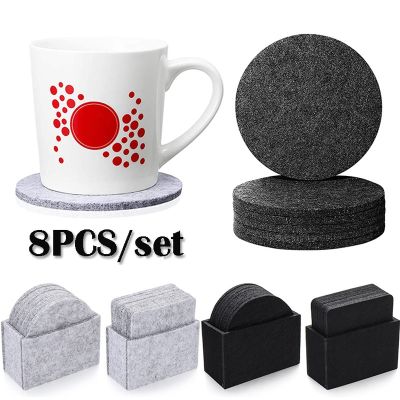 【CW】 8Pcs Round Felt Coaster Dining Table Protector Resistant Cup Mug Placemat Accessories