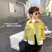 Childrens shirt boys and girls 2023 spring handsome contrast color lapels top baby stitching fake two-piece lapel cardigan