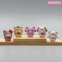 BASILBLA 5pcs Cinnamoroll ฟิกเกอร์อนิเมะ Melody Kitty Bear Pachacco เมโลดี้ ตกแต่งตุ๊กตาตุ๊กตา การ์ตูนอะนิเมะ ชุดของเล่นตกแต่ง