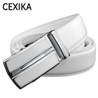 White Men Belt 130 140 150 160cm Women Real Cow Genuine Leather White Automatic Buckle Cowskin Waist Straps Belts for Jeans