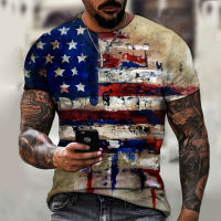 Summer Printed T-Shirt American Flag MenS, Casual Fashion, Round Neck, Loose, Oversized, Muscle Street Clothes, Byck 6xl