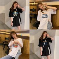 FF.fashion- เสื้อสกรีนลาย ผ่าข้าง oversize คอกลมแขนสั้น สไตล์เกาหลี น่ารัก #C011