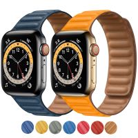 [LWF 2022]☂☼เคสหนังสำหรับ Apple Watch 7 Band 40Mm 44Mm 42 Mm 38Mm 42 Mm 1:1สายรัดข้อมือแบบแม่เหล็ก IWatch Series 7 6 5 4 3 SE สายรัด