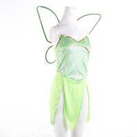 Ladies Halloween Forest Fairy Costume Sexy Solid Color V-Neck Backless Sequin Tube Tops Irregular Ruffle Short Dress With Wings