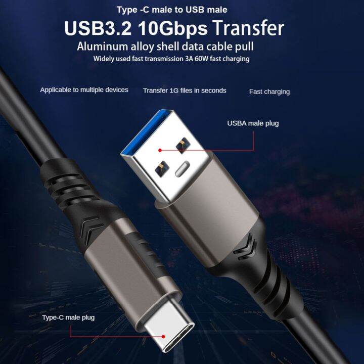 hannord-usb3-2สายเคเบิล10gbps-usb-สาย3-0เร็ว60w-ชนิด-c-3-2-usb-สำหรับโอนย้ายข้อมูล-usb-ssd-สายเคเบิลฮาร์ดดิสก์3a