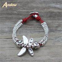 Anslow สายรัดข้อมือหนังแท้สำหรับเพื่อนเครื่องประดับแฟชั่นดีไซเนอร์เครื่องประดับสายรัดข้อมือโซ่เชือกของขวัญ LOW0839LB