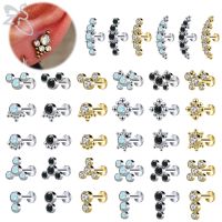 ZS 1 PC Gold Color Stainless Steel Labret Piercing Ball Ear Stud Crystal Ear Cartilage Tragus Helix Conch Piercings Jewelry 16g Body jewellery