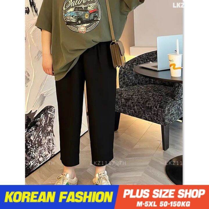 plus-size-เสื้อผ้าสาวอวบ-กางเกงขายาวสาวอวบ-ผู้หญิง-ไซส์ใหญ่-เอวสูง-กางเกงทรงบอยฮาเร็ม-รุ่นกระบอกเล็ก-9ส่วน-เอวยืด-ทรงหลวม-สีพื้น-สไตล์เกา-v728