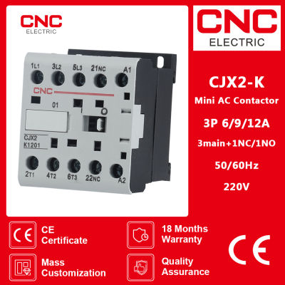 CJX2-K CNC 220V 5060Hz 12A 9A 6A Mini AC Contactor รางดิน3P 3 Utama 1NO3 1NC Gegelung Voltan