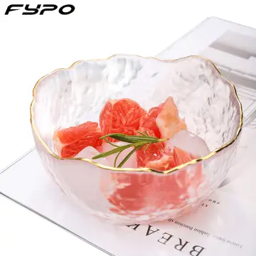 Golden Edge Glass Salad Bowl - Transparent Tableware For