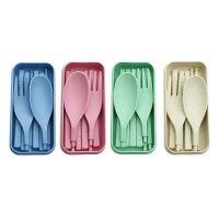 3pcs/4pcs Outdoor Portable Travel Cutlery Wheat Straw Dinnerware Folding Chopstick Fork Spoon Dinner set With Camping Box Flatware Sets