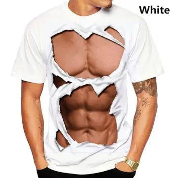  Funny Fake Six Pack Abs T-Shirt Big Muscle Chest