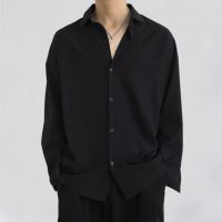 ◆∋☇ Hong Kong style shirt mens black handsome spring and autumn trendy long-sleeved loose casual high-end drape-free ironing short-sleeved shirt