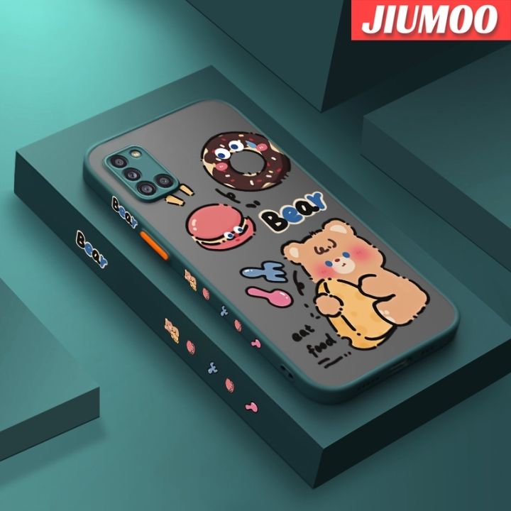 jiumoo-เคสปลอกสำหรับ-samsung-กาแลคซีดีไซน์ใหม่-m31-a31ลายการ์ตูนหมีน้อยน่ารักเคสเคสประกบหลังแบบแข็งฝ้าเคสโทรศัพท์ขอบซิลิโคนนิ่มกันกระแทกเคสป้องกันกล้องคลุมทั้งหมด