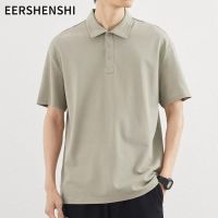 EERSHENSHI เสื้อโปโลปกแขนลำลองขาสั้นแบบหลวมของผู้ชายสีทึบง่ายสไตล์ฮ่องกงแขนครึ่งหลวมระบายอากาศ