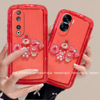 Phone Case เคส Honor90 Honor 90 Lite 5G น่ารักโบว์สตรอเบอร์รี่ตุ๊กตาหมีเคสมือถือกันกระแทกซิลิโคนกรอบนุ่ม2023