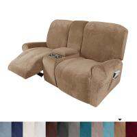 ┋ Recliner Sofa Covers 2 Seater Sofa Covers with Cup Holder Velvet Stretch Recliner Loveseat Slipcovers with Middle Console