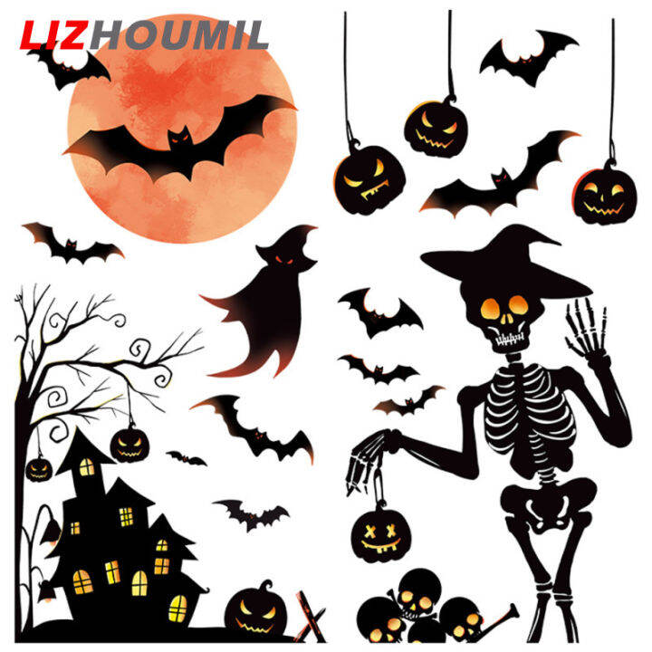 lizhoumil-ฟักทองผีฮาโลวีนสติกเกอร์สำหรับติดหน้าต่างกะโหลกค้างคาวหน้าต่าง-clings-อุปกรณ์ปาร์ตี้สำหรับบ้านในร่มประตูกระจกหน้าต่างเครื่องตกแต่งฝาผนัง