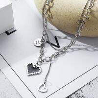 ☬❀№ KISSWIFE Hiphop Silver Color Heart Chain Necklaces For Women Men Alloy Double Layer Black Love Pendant Choker Punk Jewelry Party