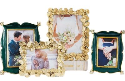 Golden ginkgo leaf photo frame set-up custom made Nordic wedding photography European-style retro resin photo frame set-up