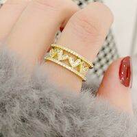 {Bura เครื่องประดับแฟชั่น} 14K แหวนทองสองชั้นแวววาวแหวนหัวใจสำหรับผู้หญิงสง่างามไมโครฝังเพชรลูกบาศก์ Zircon เสน่ห์ Bague Anillos ของขวัญจี้