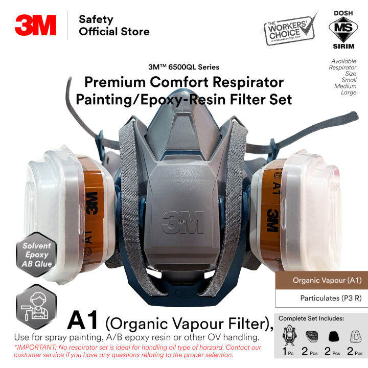 3M Premium Comfort Painting/Epoxy Handling 6500QL Series Respirator Set, including 6500QL Series