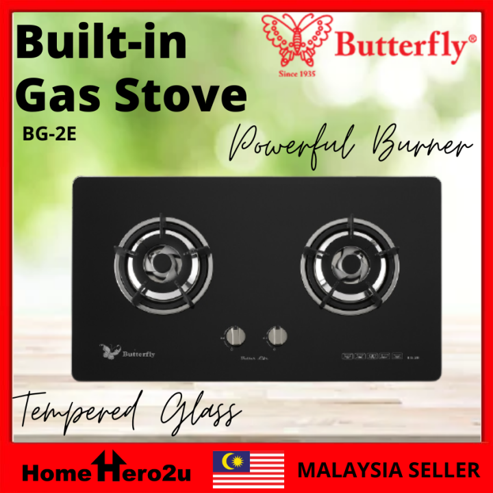 Butterfly BG2K / BG2E / BG2D Built In Double Burner Glass Hob Gas