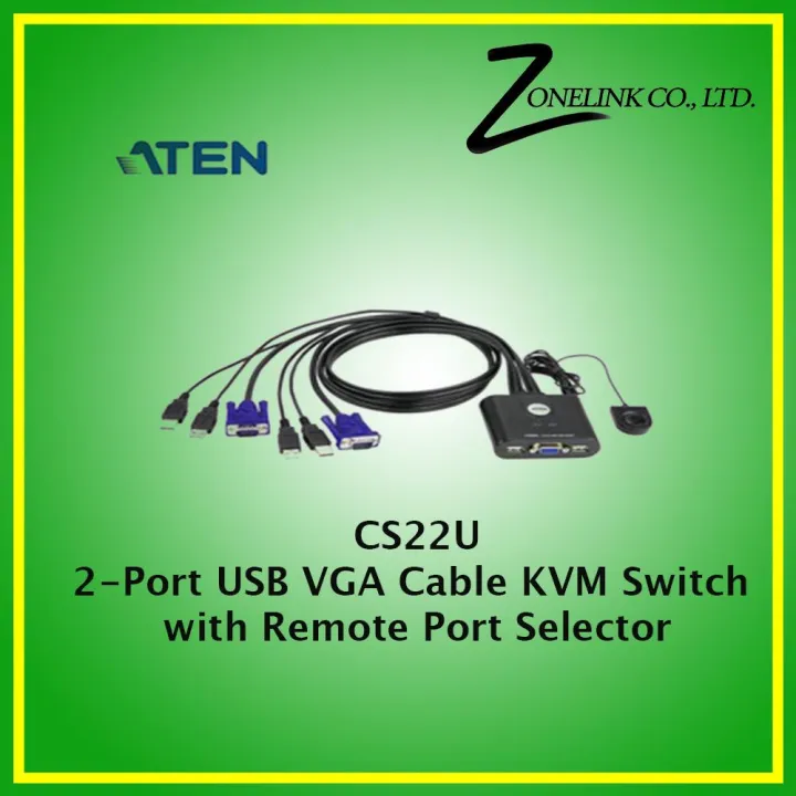 2Port USB VGA Cable KVM Switch with Remote Port Selector CS22U