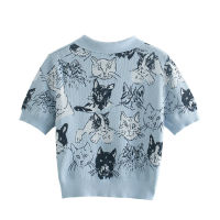 CHAWY Blue cat top C4131  ?? เสื้อท็อปไหมพรม เสื้อท็อป