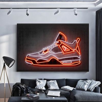 Neon Sign รองเท้าผ้าใบรองเท้าผ้าใบภาพวาดแฟชั่นกีฬารองเท้าโปสเตอร์พิมพ์ภาพผนังสำหรับห้องนั่งเล่น Wall Decor Cuadros