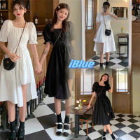 iBlue พร้อมส่ง?เดรส?ชุดเดรสแขนพัฟขาวดำ ดีไซน์เอวฝรั่งเศสไม่ธรรมดา กระโปรงหวานๆ