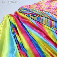 ❡ Gradient Rainbow Printed Satin Fabric By The Meter for Clothes Dresses Cheongsam Sewing Decorative Cloth Silky Drape Summer Thin