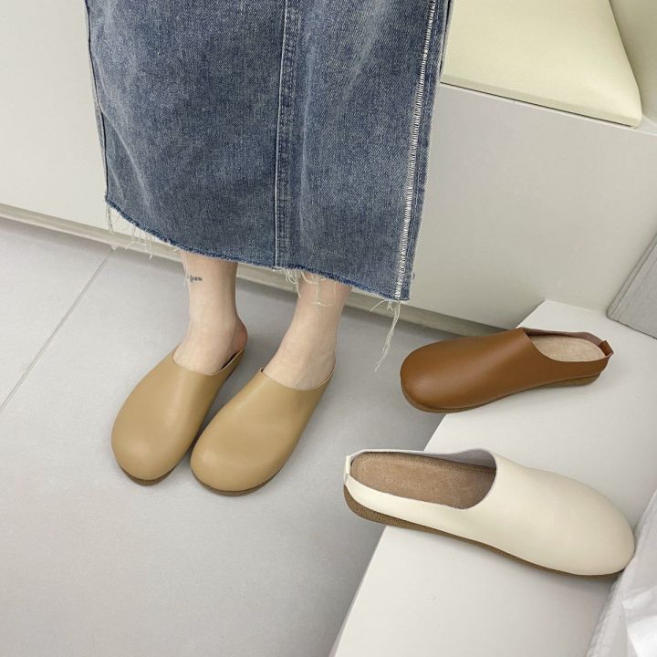 รองเท้าแตะบ้านรองเท้าแตะสำหรับเสื้อผ้าสตรี2023ฤดูใบไม้ผลิ-ฤดูร้อนใหม่สบายๆเย็นรองเท้าเปิดส้นพื้นเรียบรองเท้ายี่ห้อ-mueller-เดี่ยวสำหรับผู้หญิง