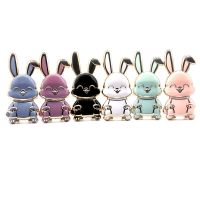 Phone Holder Back Sticker Cartoon Rabbit Phone Stand Portable Metal Trolley Lazy Man Desktop Stand For Iphone 14 Max Samsung