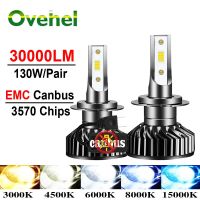 OVEHEL 4500K 6000K 8000K HB3 HB4 9005 9006 H1 H7 H4 H11 9012 Bulb Canbus Led Lamp CSP 3570 Car Headlight Fog Light 130W 30000LM Bulbs  LEDs  HIDs