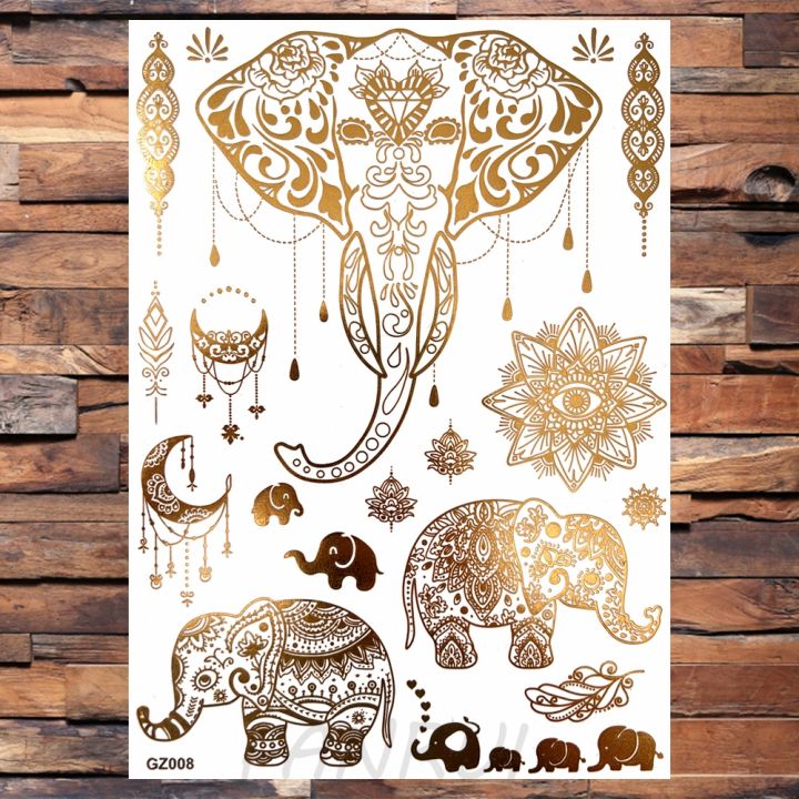 realistic-elephant-moon-temporary-tattoos-for-women-adult-fake-butterfly-lace-mandala-tattoo-sticker-gold-waterproof-chest-tatoo