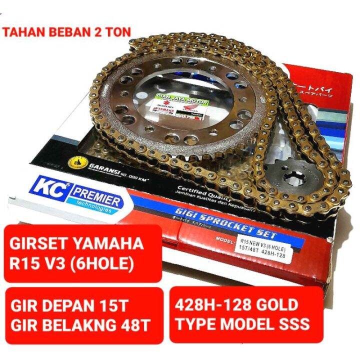 GIRSET GEARSET R15 NEW V3 (6 HOLE) GIR PAKET SSS 15T/48T/428H128 GOLD RANTAI GOLD SSS DEPAN