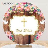 ACustom Wood Board Texture ดอกไม้สีน้ำ Cross God Bless รอบพื้นหลังแบนเนอร์การถ่ายภาพวงกลมฉากหลัง Decor PropsM