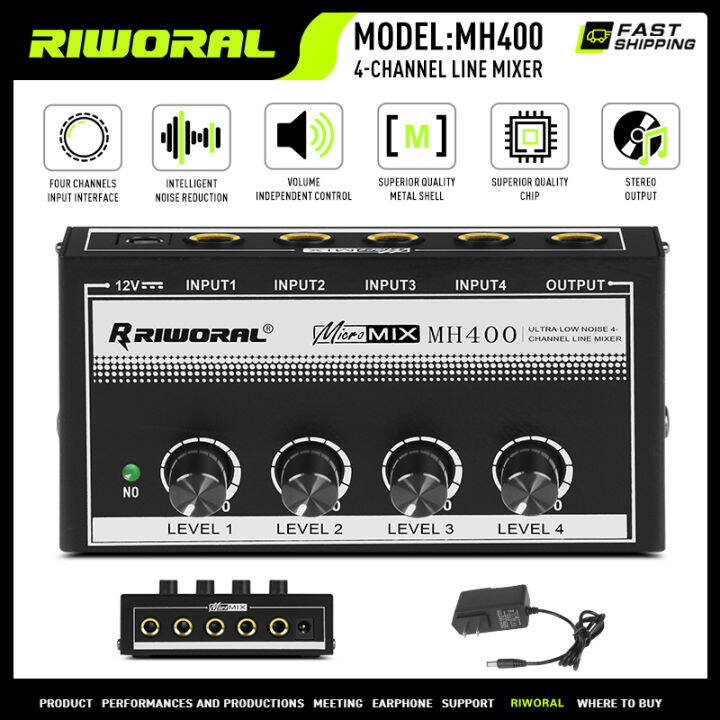 Mini Audio Mixer Mono 4 Channel 1/4 Inch TSR/TS Audio Input Jack For