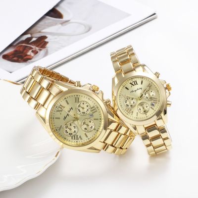 【July hot】 Foreign trade new watch fashion business eyes with calendar steel belt Roman a pair of men and women watches