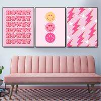 Preppy Pink Leopard Cheetah Wall Art Print - Modern Smile Lips Eyes ภาพวาดผ้าใบสำหรับ Dorm Room Decor