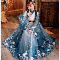 Hanfu ชุดเด็กผู้หญิงคอเลกกิ้งผู้ชายสำหรับสวมข้างในนางฟ้าโบราณแขนชุดจีน