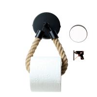 ► Vintage Bathroom Tissue Holder Ring Hemp Rope Wall Hang Punch Free Adhesive Base String Rope Fittings Black Roll Paper Holders