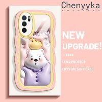 เคส Chenyyyka สำหรับ OPPO เคส A54s A16 A16s การ์ตูน3D หมีน่ารักขอบดีไซน์ใหม่โปร่งใสลายกล้องถ่ายรูปเคสมือถือกันกระแทกแบบใสนิ่มเรียบง่ายอ่อนโยนฝาครอบป้องกัน