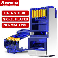 AMPCOM ป้องกัน RJ45, CAT6ป้องกัน RJ45ปลั๊กแบบโมดูลาร์ Connector 8P 8C ลอนปลายสายเคเบิลอีเทอร์เน็ตขั้วต่ออีเธอร์เน็ต Gold-Plated 50U 100แพ็ค