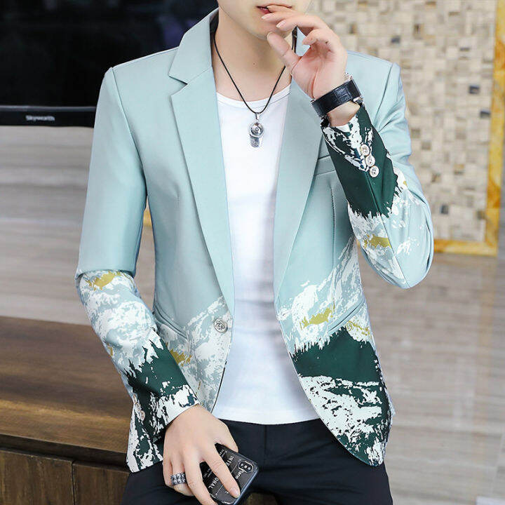 Dress Suit Jacket Autumn Coat Men'S Fashion Gradient Suit Blazer For Men  Party Dinner White Green Black | Lazada Ph