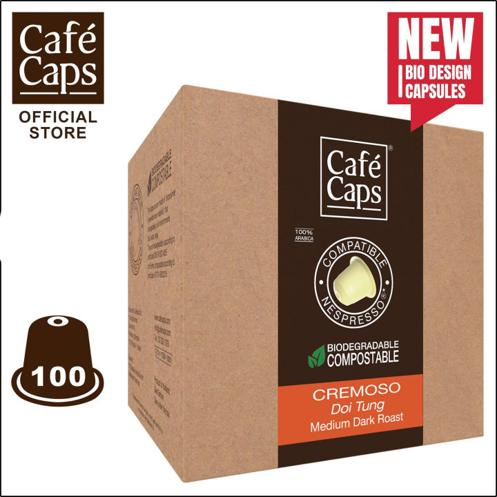 cafecaps-แคปซูลกาแฟ-nespresso-compatible-cremoso-1-กล่อง-x-100-แคปซูล-กาแฟคั่วเข้มกลาง-อาราบิก้าจากดอยตุง-แคปซูลกาแฟใช้ได้กับเครื่อง