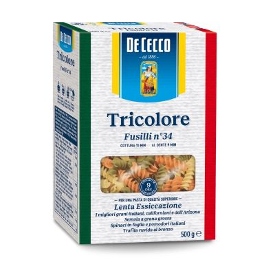 🔖New Arrival🔖 เด เชกโก ฟูชิลี พาสต้า สามสี เบอร์ 34 จากอิตาลี 500 กรัม - De Cecco Fusilli Tricolor no.34 Pasta from Italy 500g 🔖