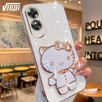 VRQR เคสโทรศัพท์ OPPO A17 4G A17k 4G A38 4G A58 4G A78 4G A78 5G A98 5G F23 5G Reno8 T 4G Reno8 T 5G 6DStraight Edge Plating + ที่ตั้งรูปแมวอนิเมะพร้อมกระจกที่สามารถหมุนได้ความนุ่มหรูหราคุณภาพสูงดีไซน์ใหม่