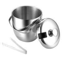 Ice Bucket Insulated Stainless Steel Double-Walled Ice Bucket with Lid Stainless Steel Ice Tongs-Silver Color